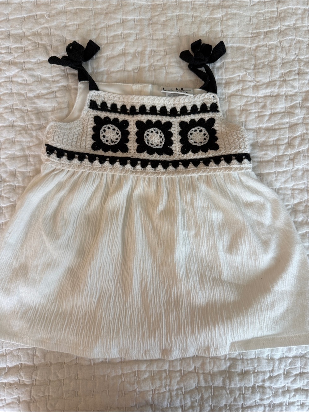 Nicole Miller White Tank Top with Black Crochet Accents